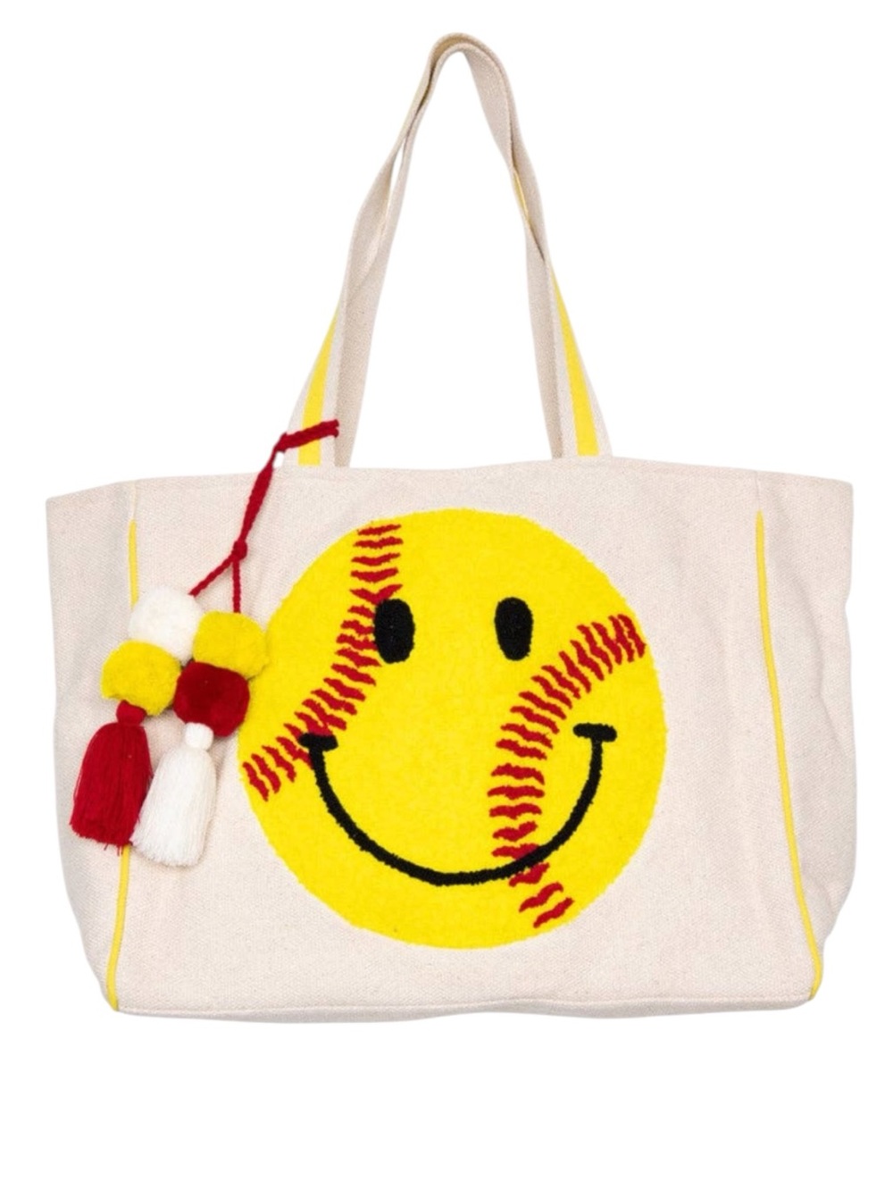 NWT Katydid Softball Oversized Happy Face Canvas Tote Bag Game Day - Picture 1 of 6